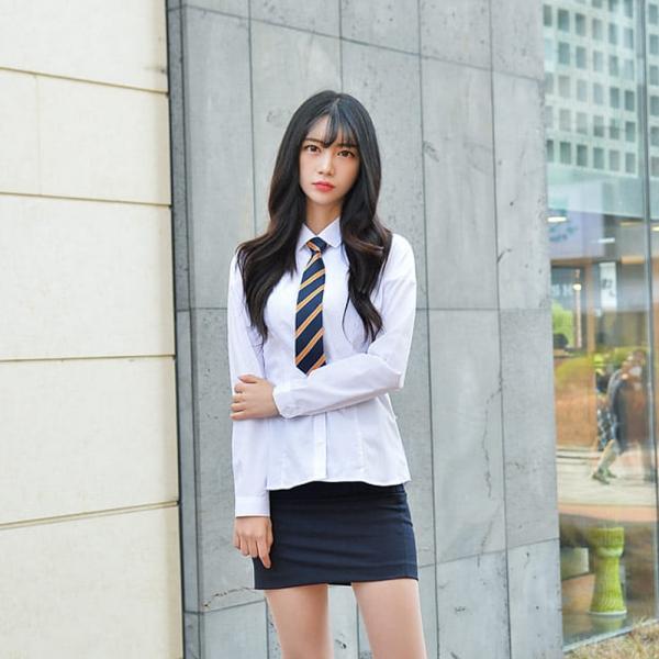 교복몰 프리미엄 스판 여성 각카라 셔츠 (그레이체크)