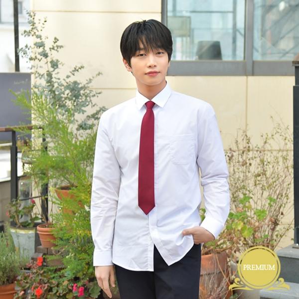 교복몰 프리미엄 스판 남성 화이트 셔츠 (빨강체크)