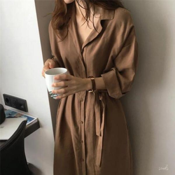 F66980 2컬러 H라인 앞단추 롱 원피스 아우터 롱셔츠