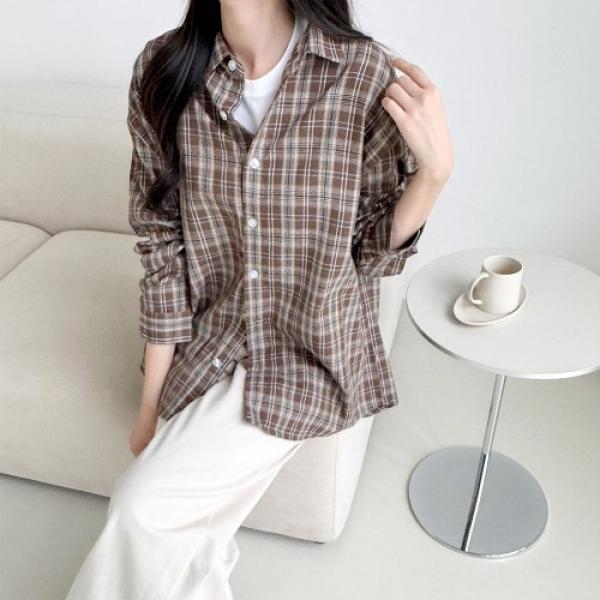 남녀공용 포플린 오버핏 타탄 체크남방 SD-250906