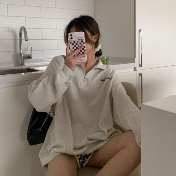반집업 레터링 오버핏 카라 맨투맨 1005830