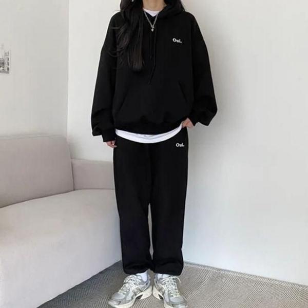 오버핏 레터링 여성 후드티 트레이닝 와이드 팬츠 셋업