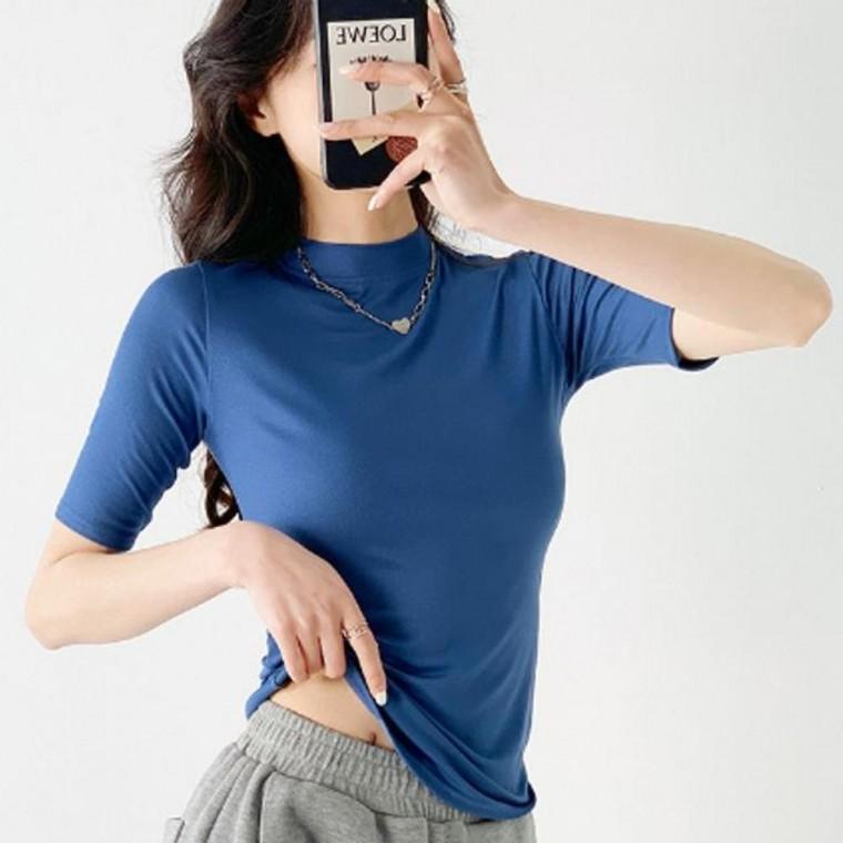 모달 여름 스판 소매5부 이너 얇은 찰랑 반목 반팔티 레이어드반팔 목
