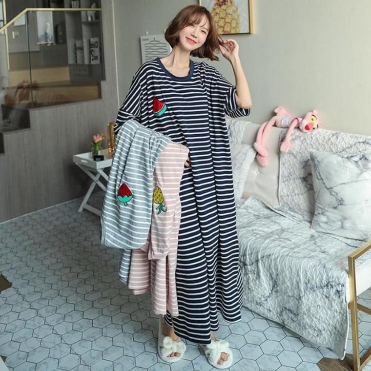 반팔 과일 오버핏 잠옷 원피스 박스핏 빅사이즈 롱 파자마 편한 여자 여성