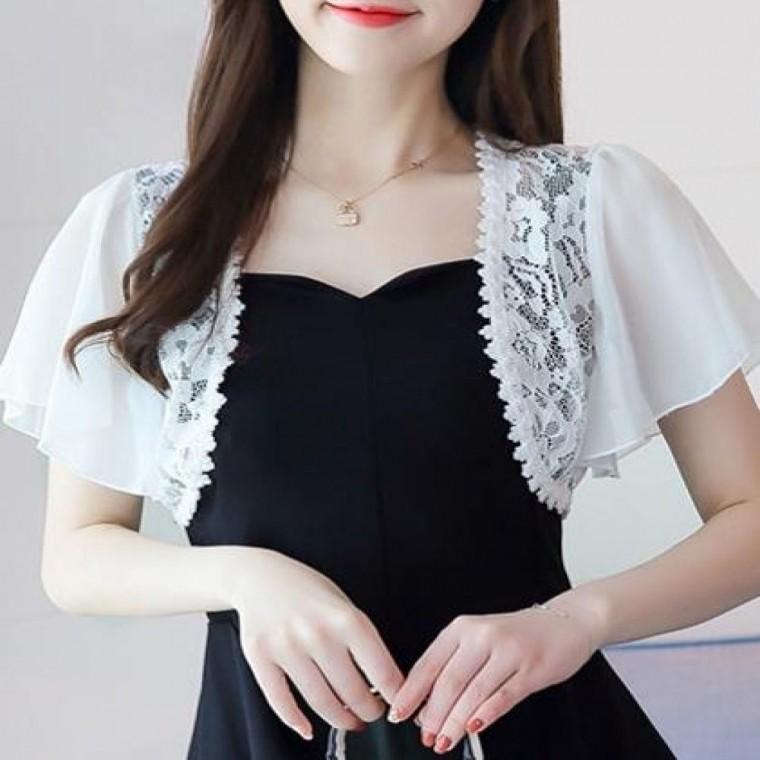볼레로 쉬폰 짧은 숄 여자 여성 코트 레이스 가디건 원피스 반팔 코트 레이스