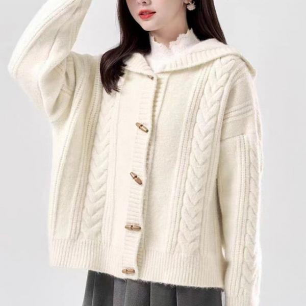 2컬러 떡뽁이 단추 꽈배기 후드 가디건
