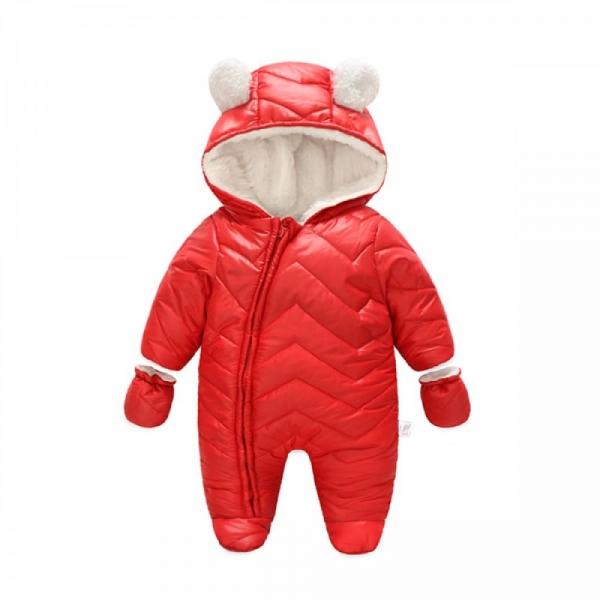레드 심플 단색 후드 유아 패딩 우주복(66-80) 320154