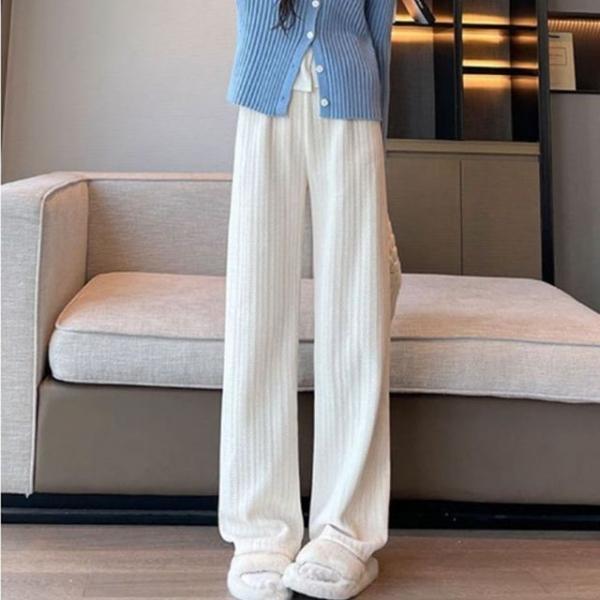기모 와이드 패턴 여성 겨을 팬츠 데일리 니트 바지