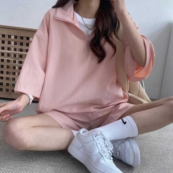 이쁜 여자 트레이닝 복 세트 아노락 반팔 반바지 코디