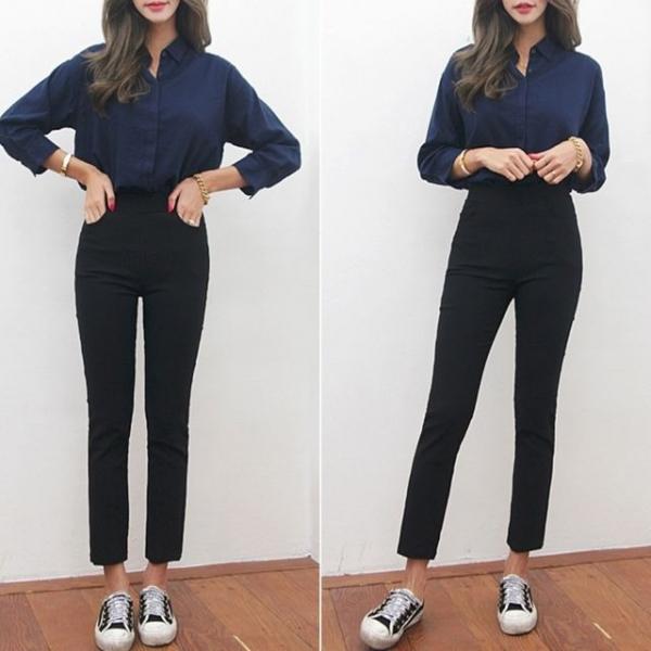 일자핏 스판 허리밴딩 슬랙스 여자 정장바지 출근룩