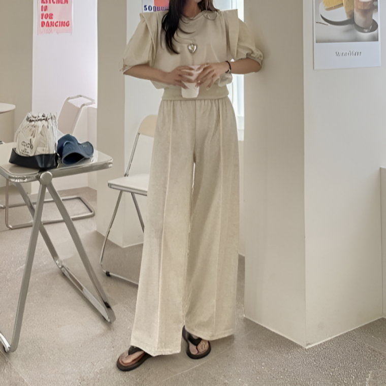오뜨모드 여성트레이닝복세트 여성맨투맨 밴딩와이드팬츠 원마일웨어 꾸안꾸 스트릿패션 등원룩 맨투맨코