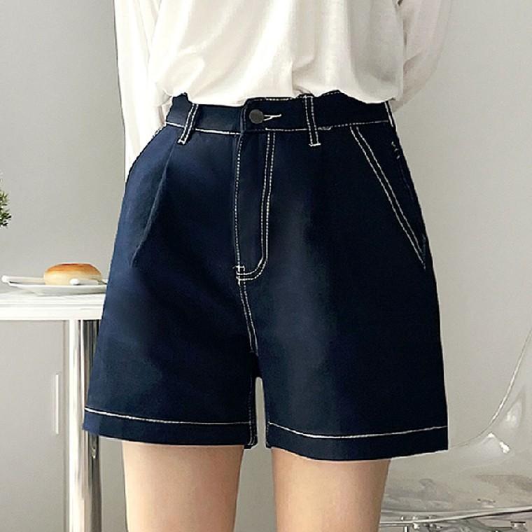 여자 데님 4부 A라인 스티치 숏팬츠 청반바지 캐주얼