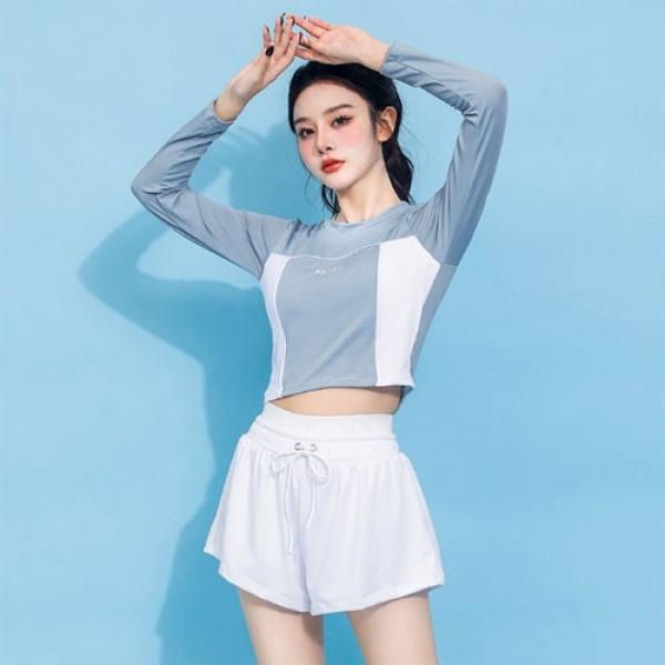 은창]하이 웨이스트 밴딩 스포티 래쉬가드 수영복 비키니 모노키니 여름 비치 휴가 바지 팬츠 세트 몸매보