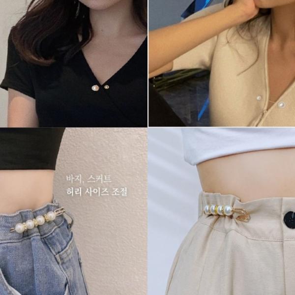 [사러왕]진주큐빅 브로치6개세트 치마 바지 허리 줄이기 옷핀 고정핀 진주 브로치 set 소품장식