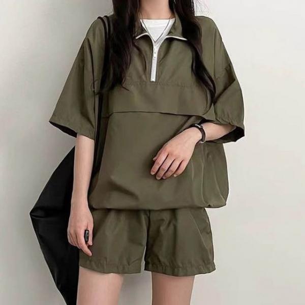 여성 여름 트레이닝 세트 아노락 반팔 반바지 셋업