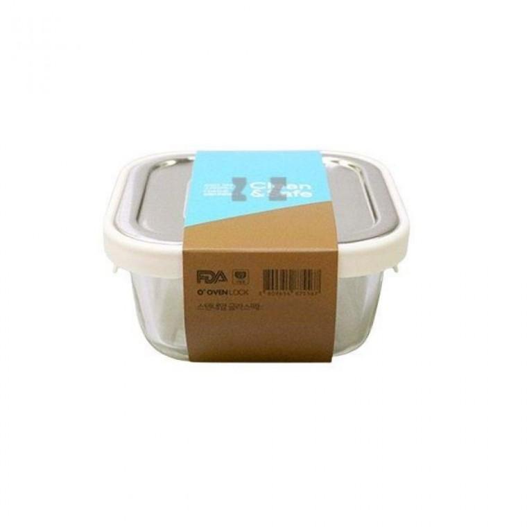 정사각형 유리 밀폐통 2호 520ml 반찬통 보관통