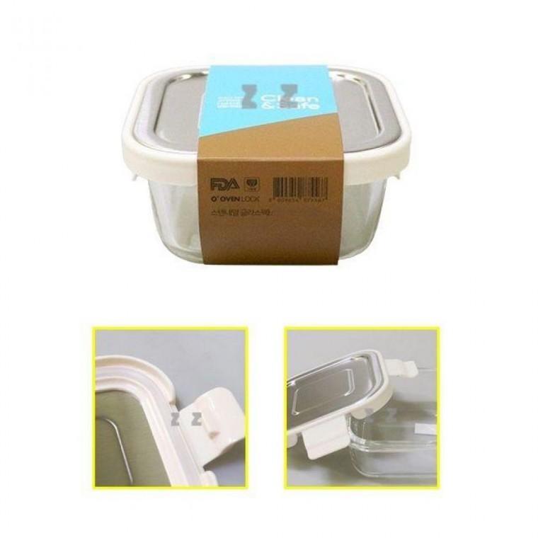 정사각형 유리 밀폐통 1호 320ml 반찬통 보관통