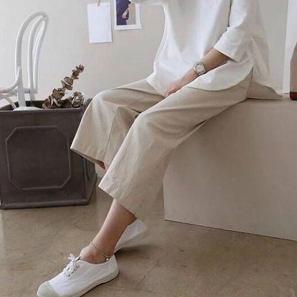 7부바지 린넨팬츠 와이드팬츠 밴딩바지 여름 데일리