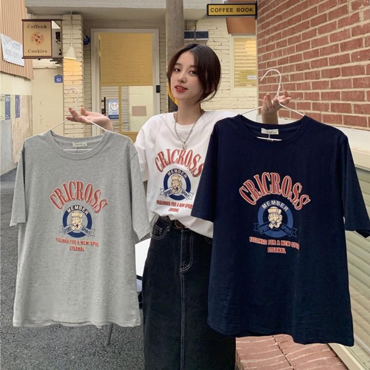 여성 루즈핏 캐릭터 프린팅 여름 반소매 티셔츠