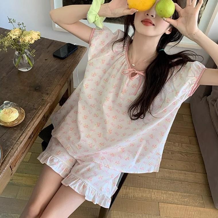 여름 프릴 파자마 세트 여자 귀여운 잠옷