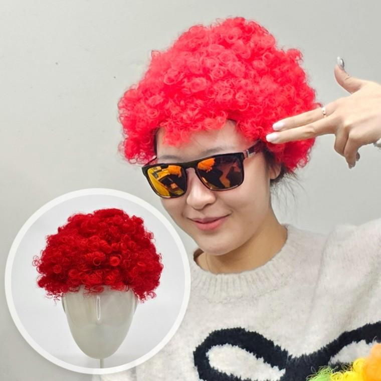 폭탄머리 인생사진 네컷 폭탄 뽀글머리 가발 레드 웃긴가발