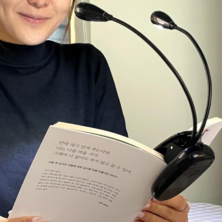 집게독서등 트윈 2구 집게 독서등 스탠드 블랙 집게형조명