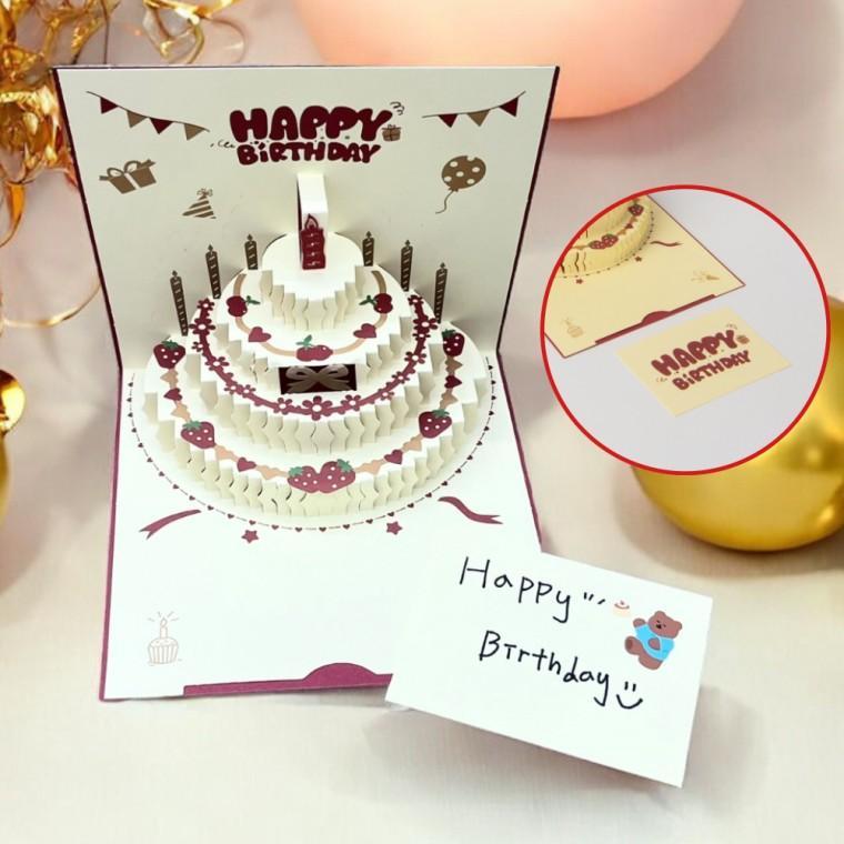 팝업카드 케이크 생일 레드 생일축하카드