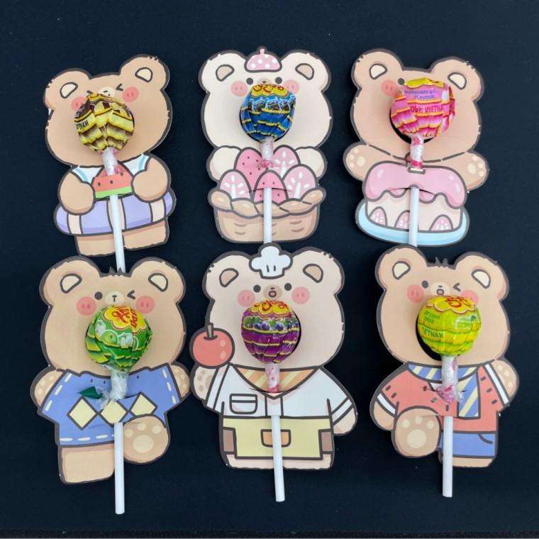 사탕꽂이 사탕포장지 캔디페이퍼 곰돌이 6P 막대사탕포장