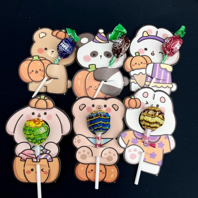 사탕꽂이 할로윈 사탕포장지 캔디페이퍼 동물 6P 막대사탕포장