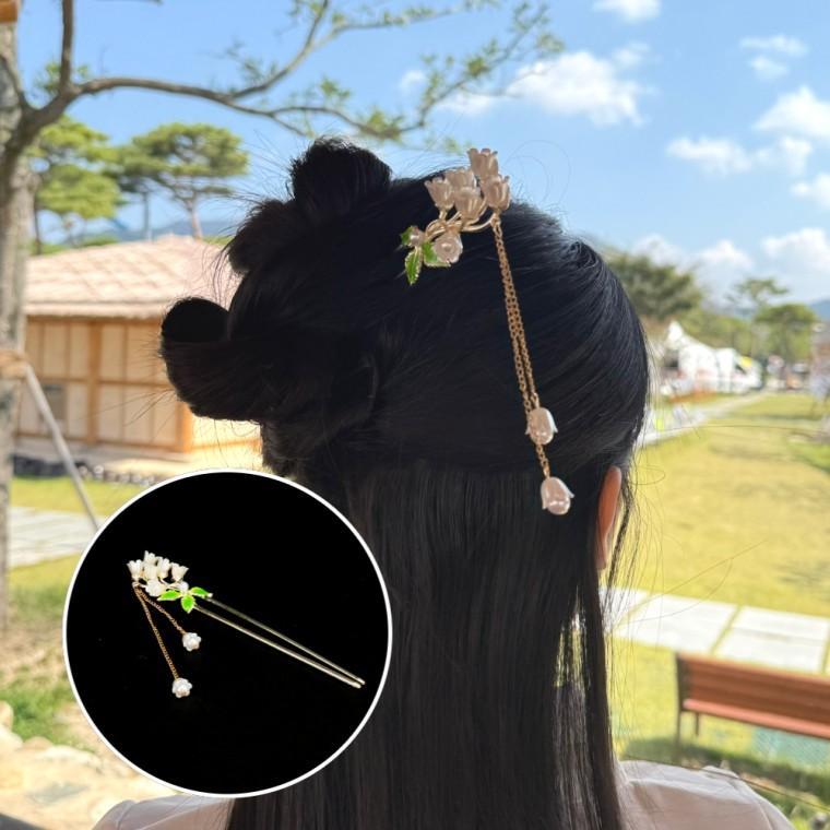 U자비녀 진주꽃 U자핀 한복비녀 한복머리장식