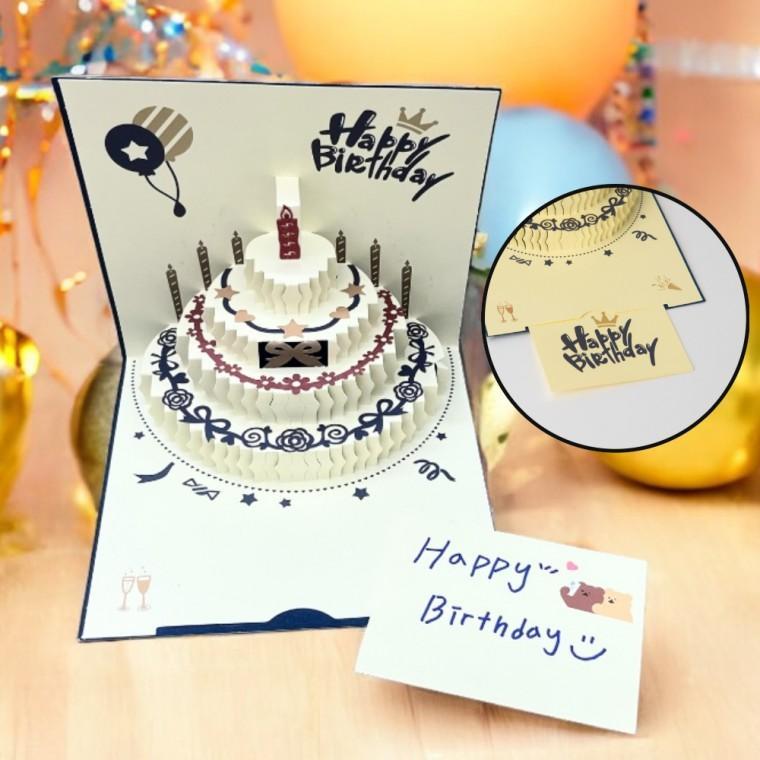 팝업카드 케이크 생일 블루 생일축하카드
