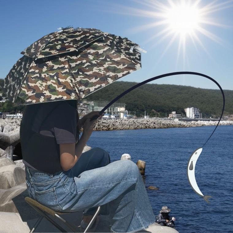 머리우산 머리에 쓰는 2단 우산모자 중형 밀리터리 모자우산