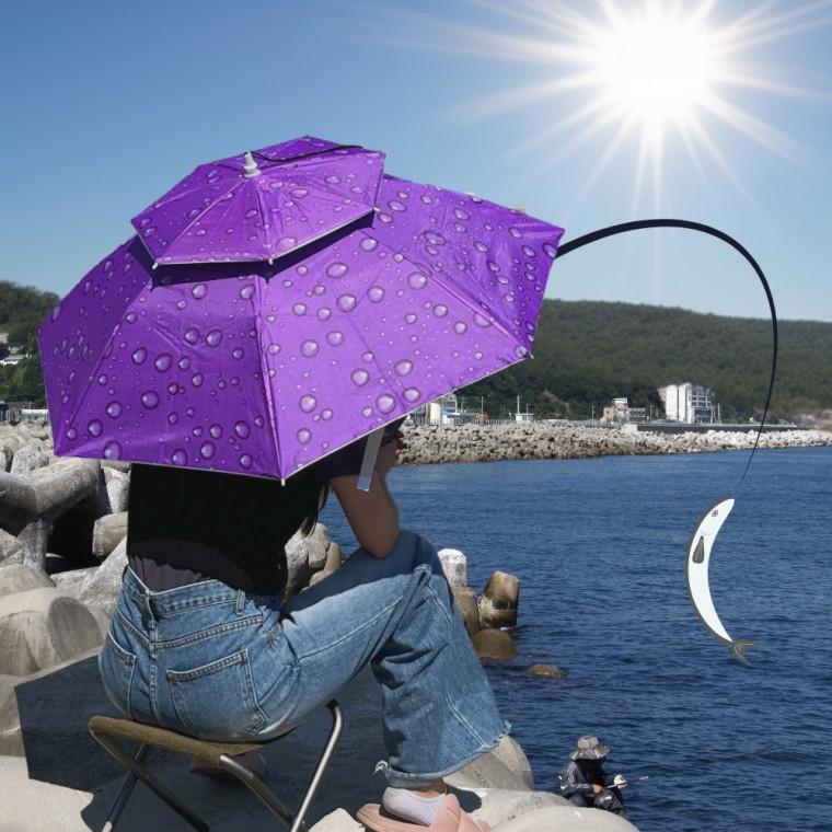 머리우산 머리에 쓰는 2단 우산모자 대형 퍼플 모자우산