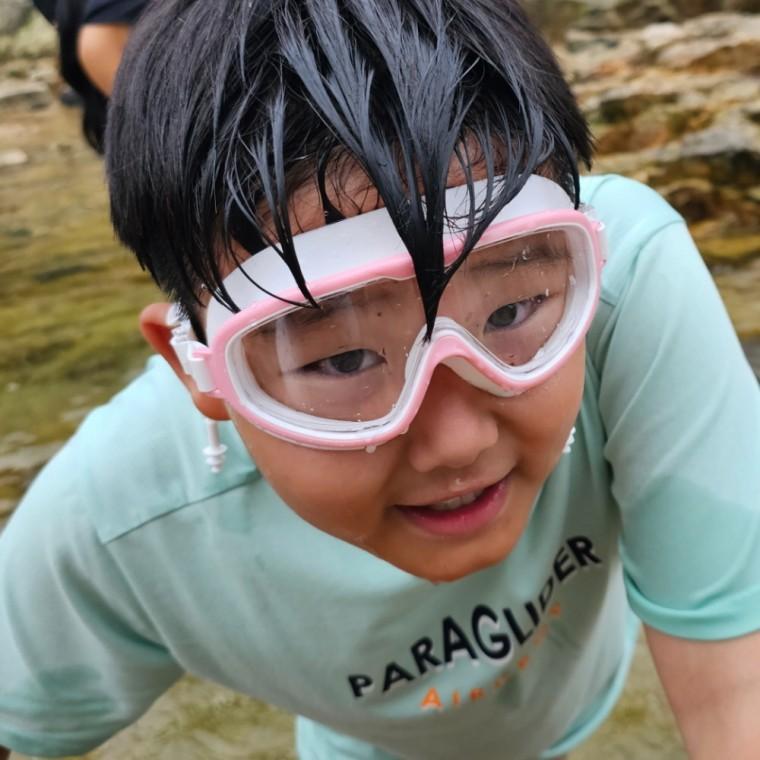 수경 귀마개 일체형 스노쿨링 물안경 핑크