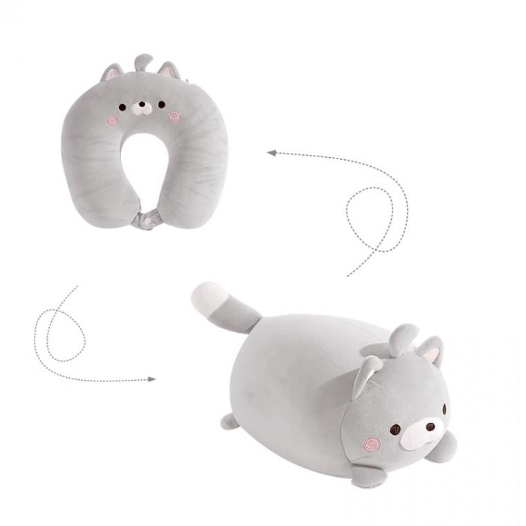 쿠션 고양이 목베개 그레이