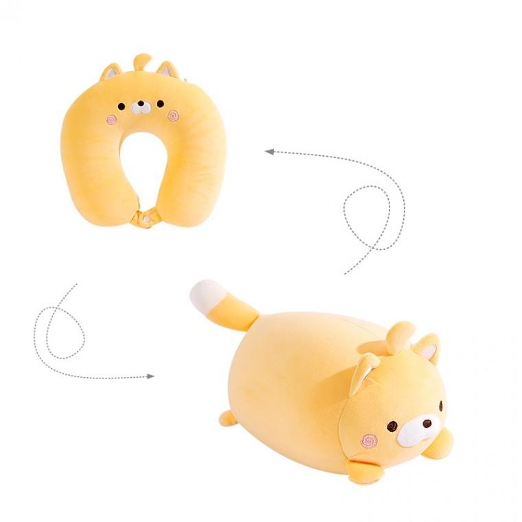 쿠션 고양이 목베개 옐로우