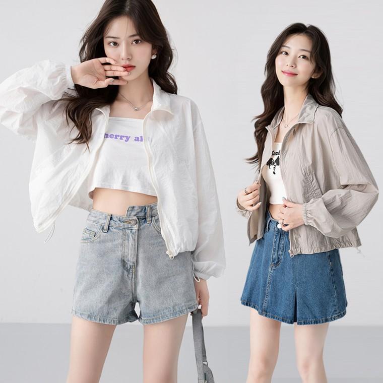 여성 얇은바람막이 여름 썸머 바스락 홑겹 윈드 크롭 점퍼 숏 카라 바람막이