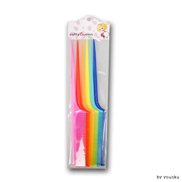 무지개 꼬리빗 6P 벌크형 -T1/헤어빗/머리빗/도끼빗/