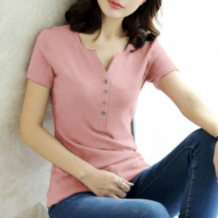 여성 쿨 브이넥 반팔 슬리밍 티셔츠 날씬핏