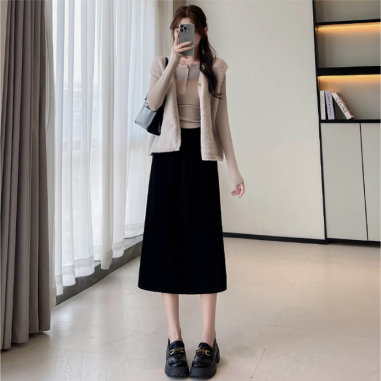 데일리 치마 심플 스커트 니트 깔끔 캐주얼 롱 밴딩
