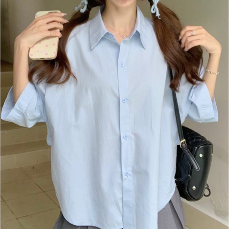 여름 뒷트임 루즈핏 남방 가오리 반팔 여성 셔츠