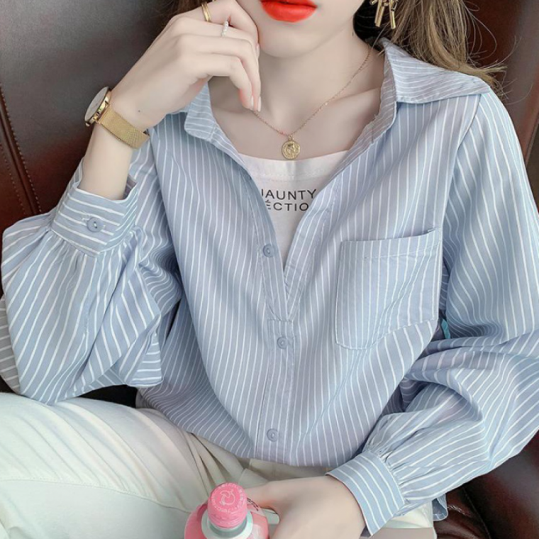 레이어드 셔츠 여성 남방형 티셔츠 긴팔 스트라이프