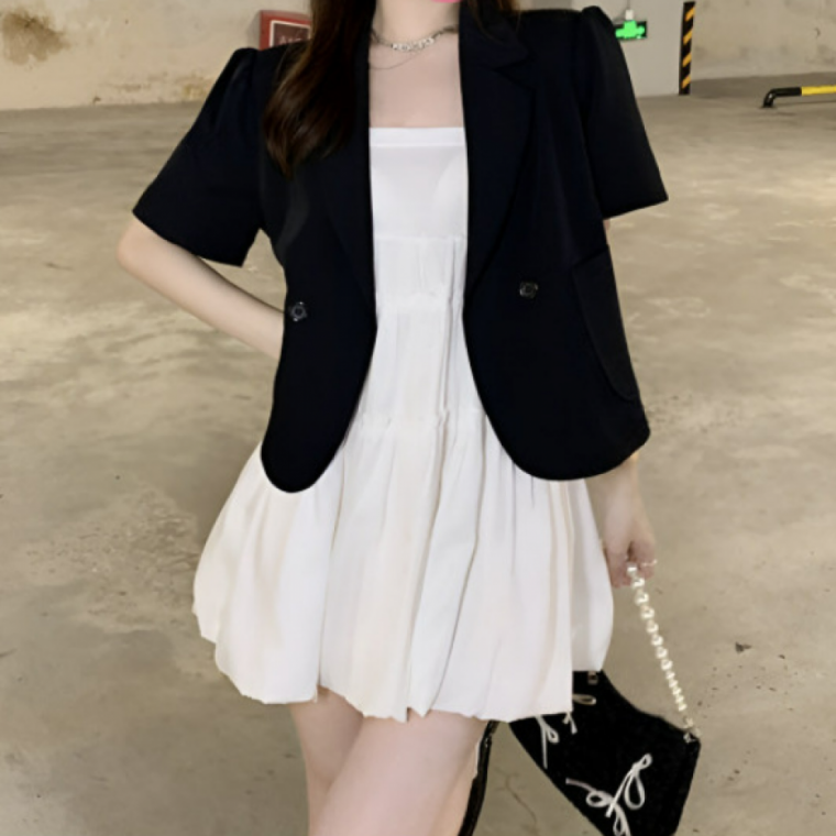 여름 자켓 반팔 데일리 재킷 세미크롭 원버튼 여성
