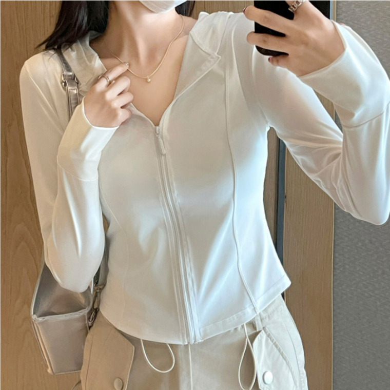 슬림핏 상의 쿨 집업 점퍼 트레이닝 여성 아이스 후드