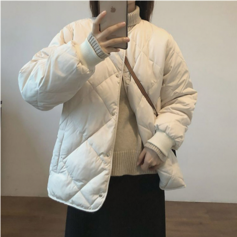 경량 간절기 퀼팅 아우터 여성 노카라 패딩 점퍼