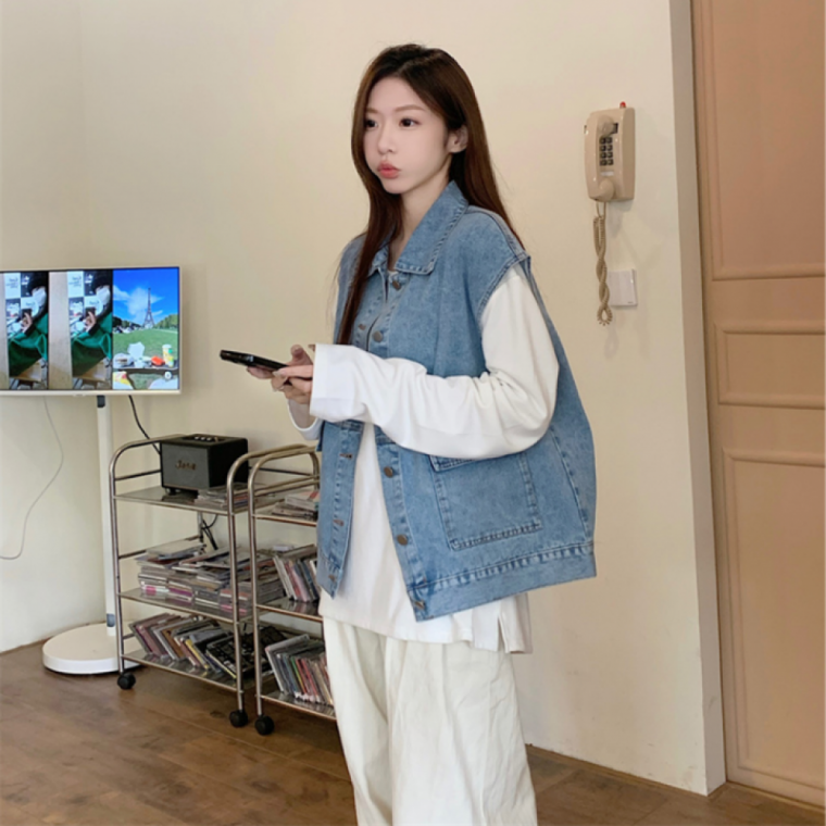 청 여성 조끼 캐주얼 가을 베스트 봄 간절기 데님