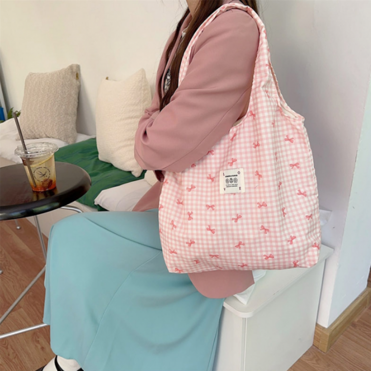 가벼운 숄더백 캐주얼 가방 체크 여성 패브릭 에코백