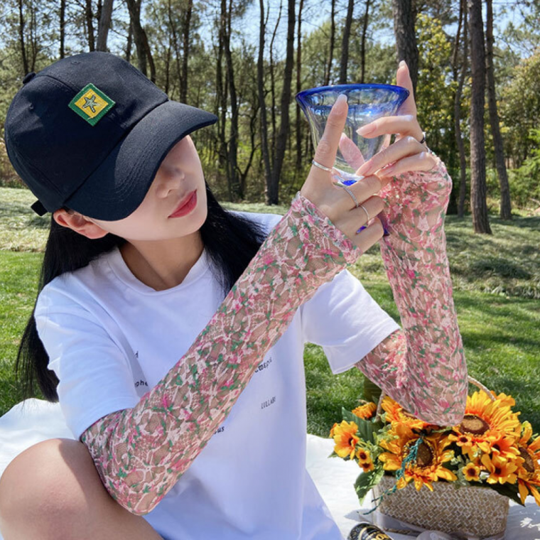 꽃무늬 패턴 시스루 팔토시 자외선차단 통기성 운전 여성