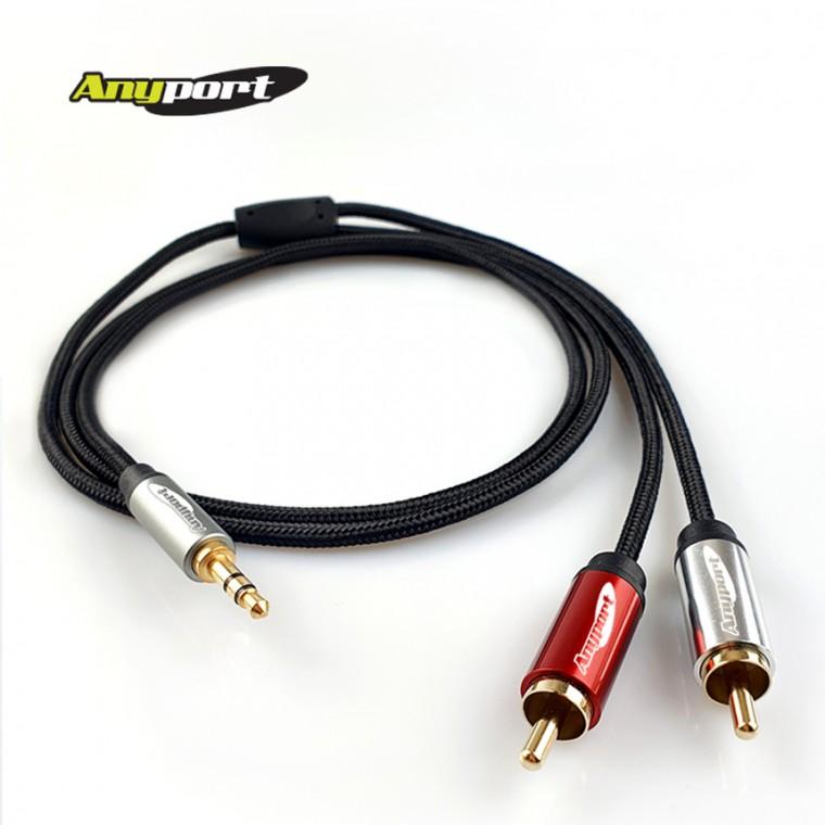 [애니포트]스테레오케이블 3.5파이 to 2RCA 고급형 메탈케이블 5M
