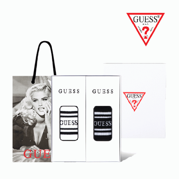 게스 남성 중목 양말 2족 세트 + 게스 쇼핑백 옵션_택1